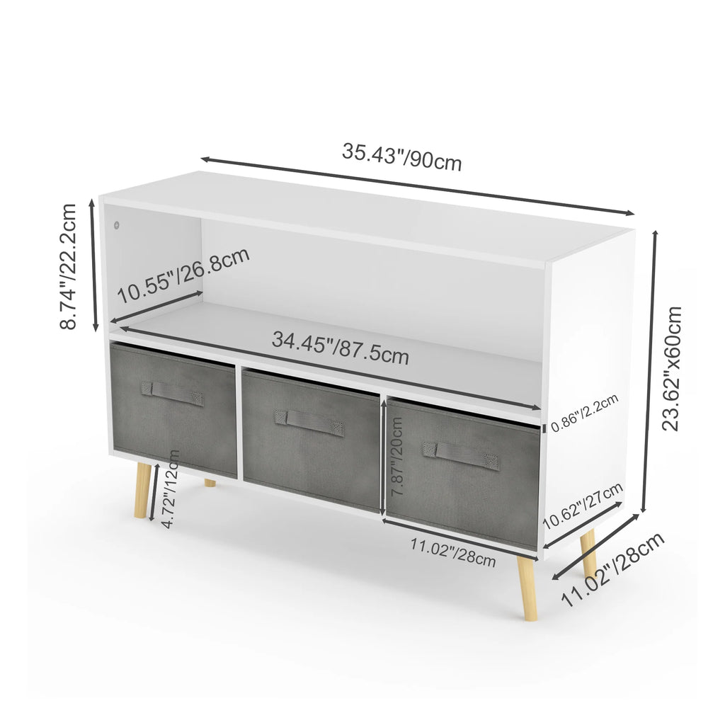 White Kid's Toy Storage Cabinet with Collapsible Fabric Drawers E48337