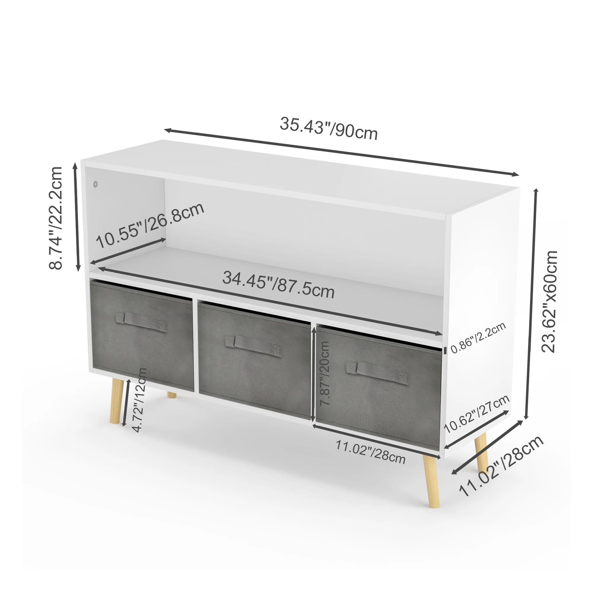 White Kid's Toy Storage Cabinet with Collapsible Fabric Drawers E48337