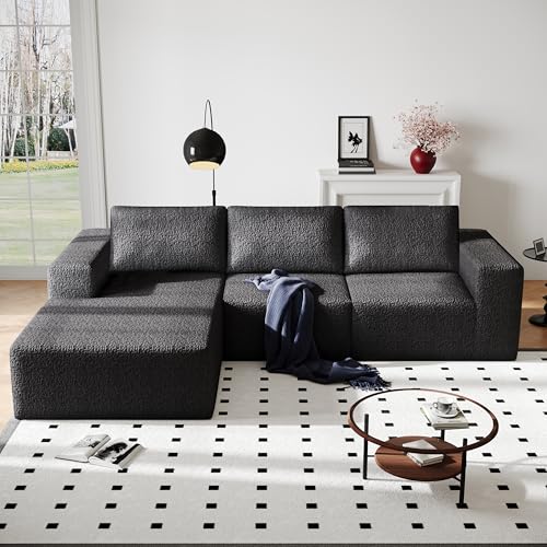 White Knit Fabric Modular Sectional Couch with L-Shape Chaise T9768