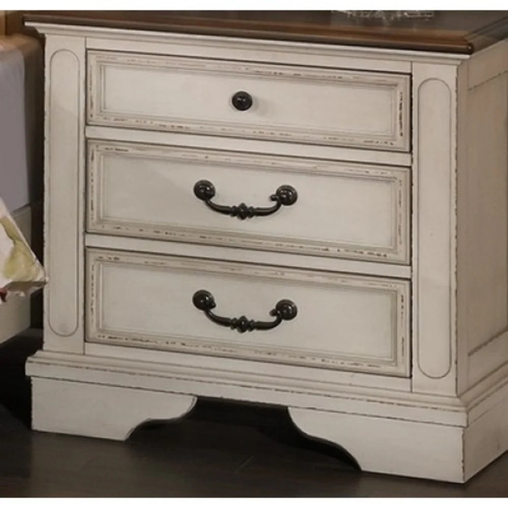 White 3 Drawers Wooden Nightstand Z7292