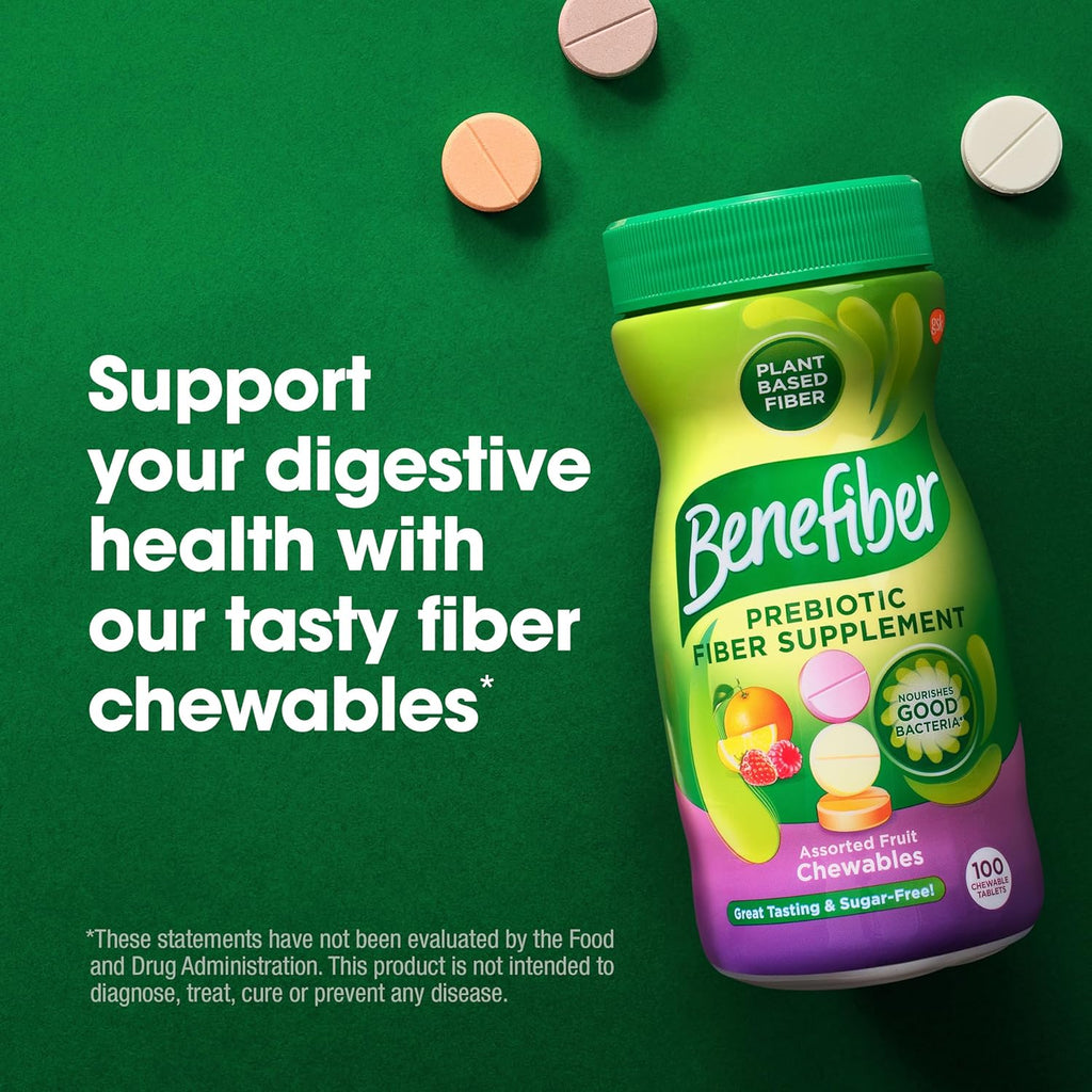 Assorted Fruit Flavors Chewable Prebiotic Fiber Supplement Tablets - 100 Count Y32626