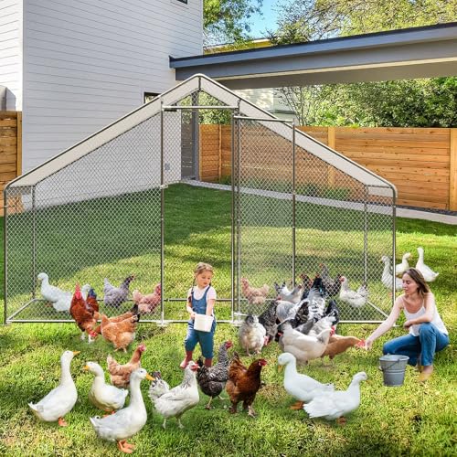 Large Metal Chicken Coop with Waterproof Cover, 9.8X6.5X6.5FT V2930