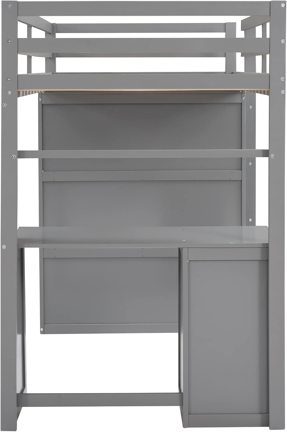 Gray Twin Loft Bed with Desk, 3 Drawers, and Wardrobe I899