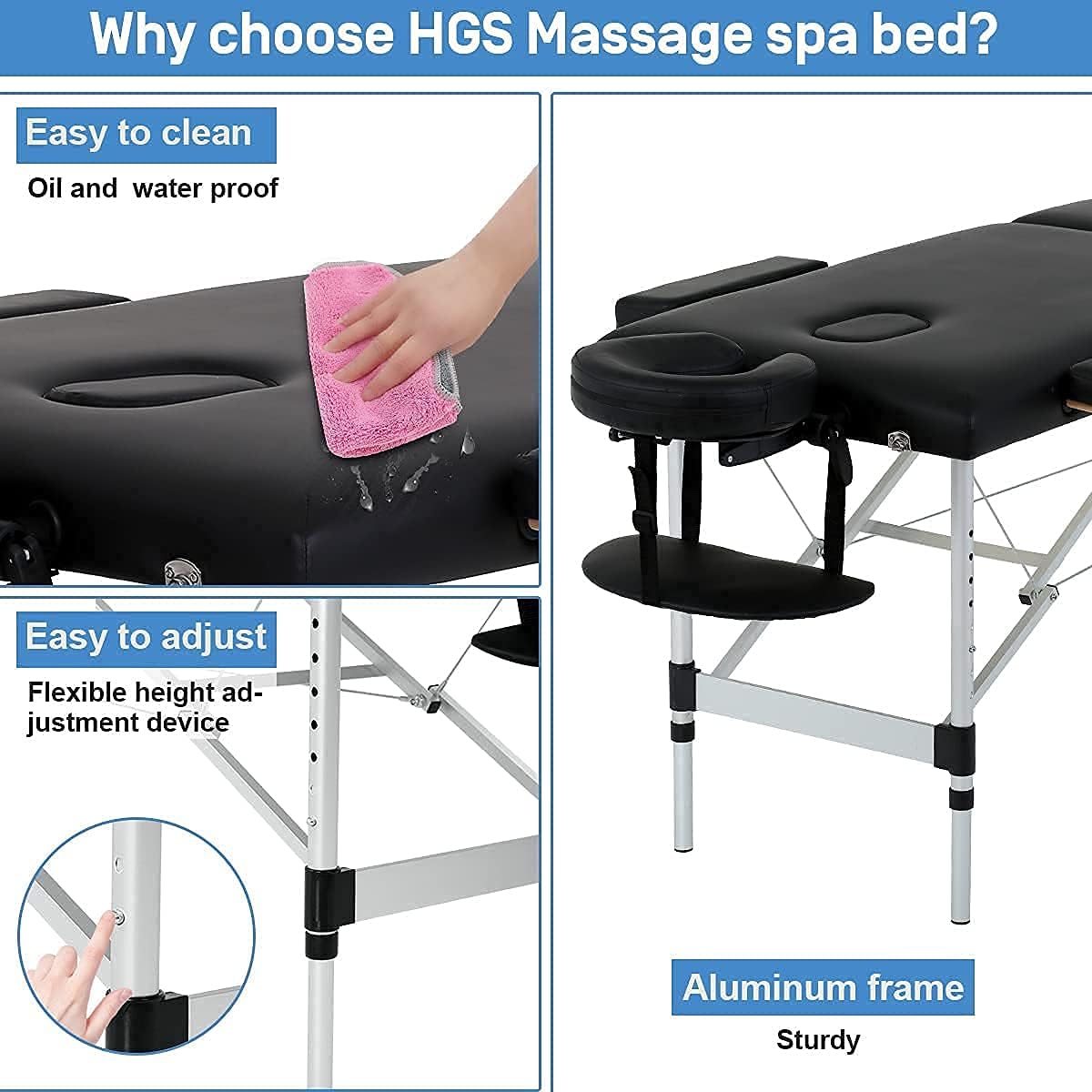 Black 73 Inch Portable Aluminium Massage Table with Armrest P105713