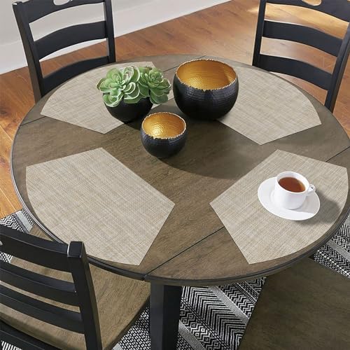 Round Table Placemats Set of 4 Non Slip Heat Resistant Woven Vinyl Metallic Golden Table Mats V24586