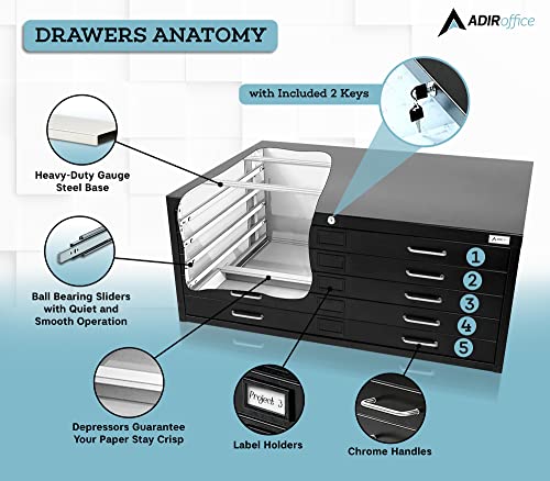 Black 5-Drawer Flat File Cabinet P73141