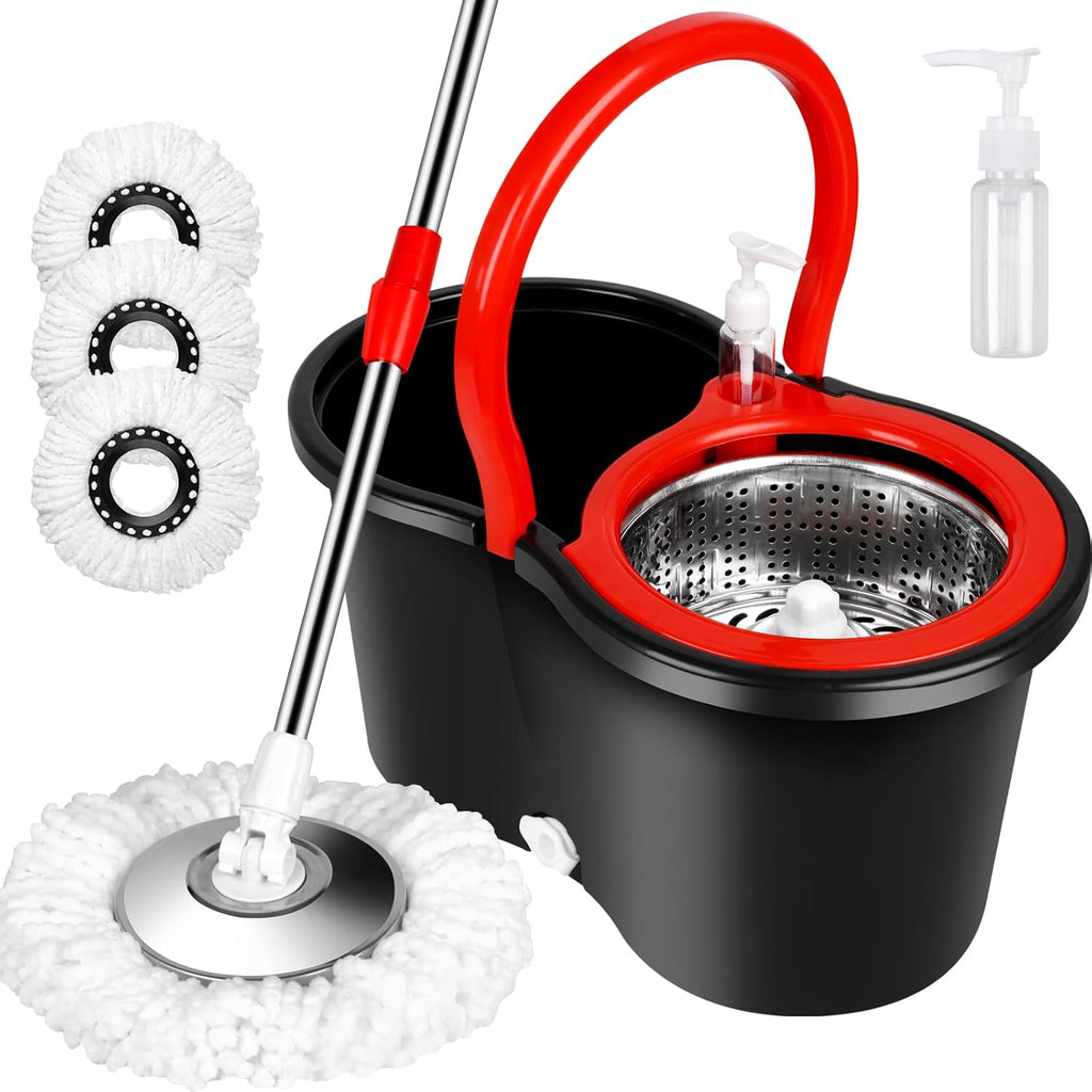 Black 20QT Mop Bucket with Wringer Set and 3 Microfiber Mop Head S4838