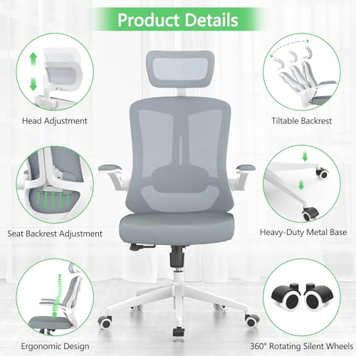 White+Khaki Mesh High Back Office Chair with Wheels M958