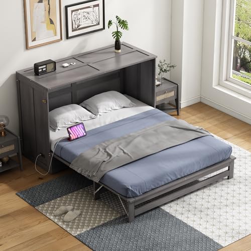 Gray Queen Size Murphy Bed with Storage Drawer X396