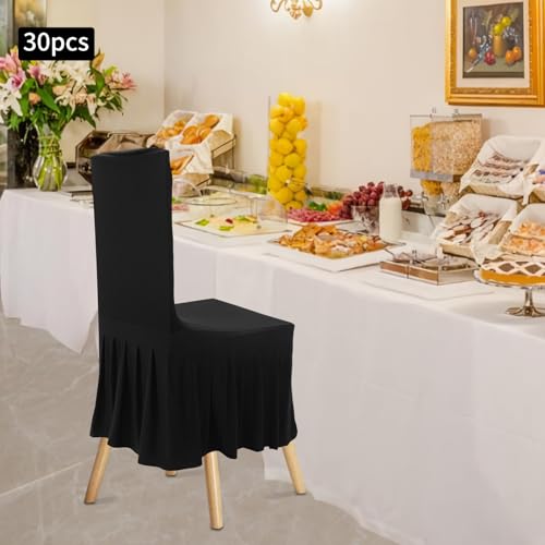 30PCS Fitted Folding Chair Covers with Skirt (Black) T446623