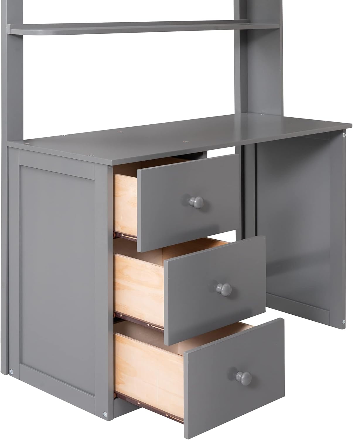 Gray Twin Loft Bed with Desk, 3 Drawers, and Wardrobe I899