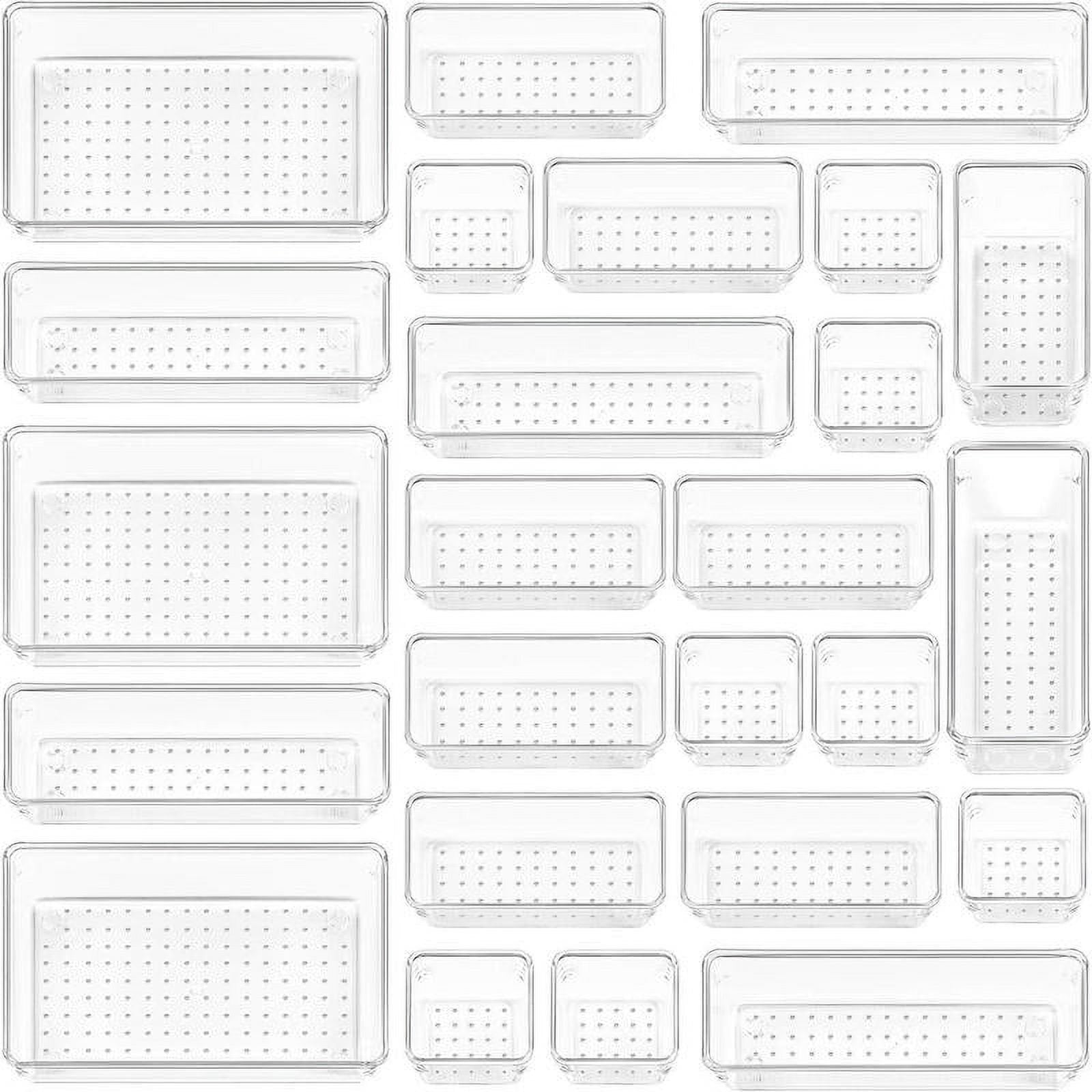 25 Count Clear Plastic Drawer Organizers Set, 4-Size Storage Bins G761