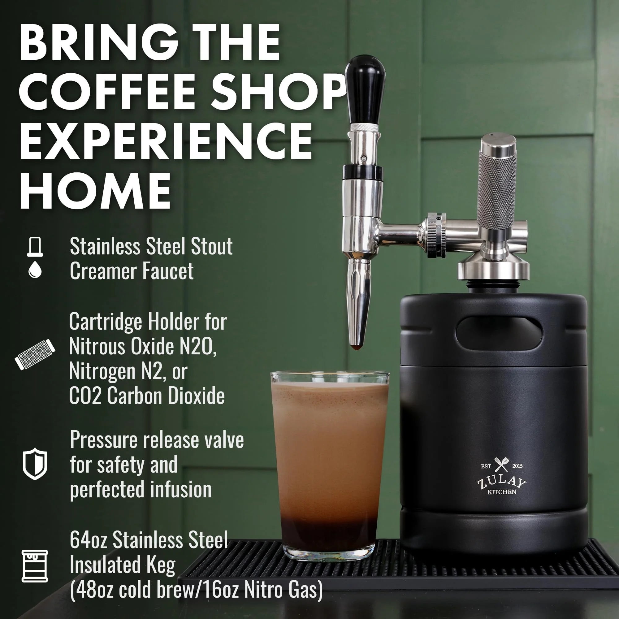 1 Gallon Cold Brew Coffee Maker with Thick Glass, Stainless Steel Mesh Filter and Spigot Z1251