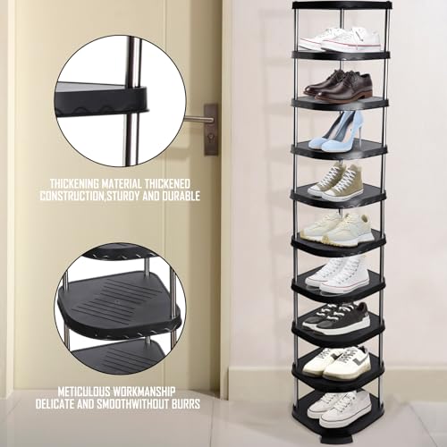 10 Tier Black Tall Narrow Shoe Rack Cabinet U42995
