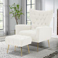White Upholstered Boucle High Wingback Armchair with Gold Metal Legs Y66982