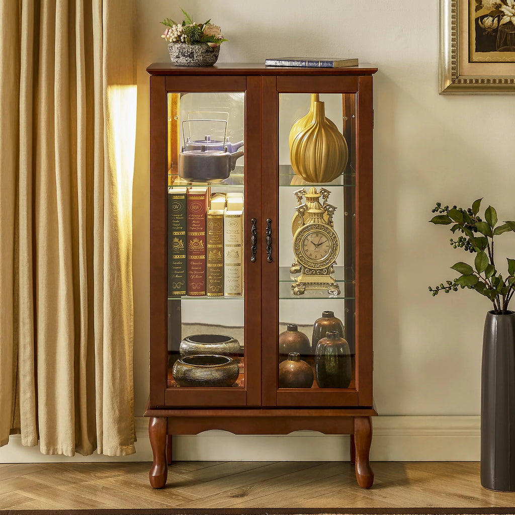 Walnut 3 Shelf Tempered Glass Curio Cabinet M660