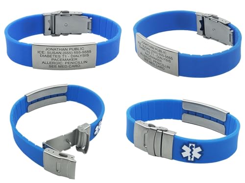 Black Medical Alert Bracelet with Custom Engraving U7862