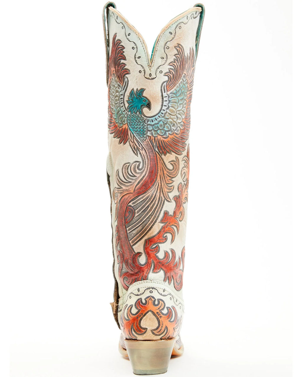 White Hand Tooled And Painted Tall Western Boot Snip Toe U495523