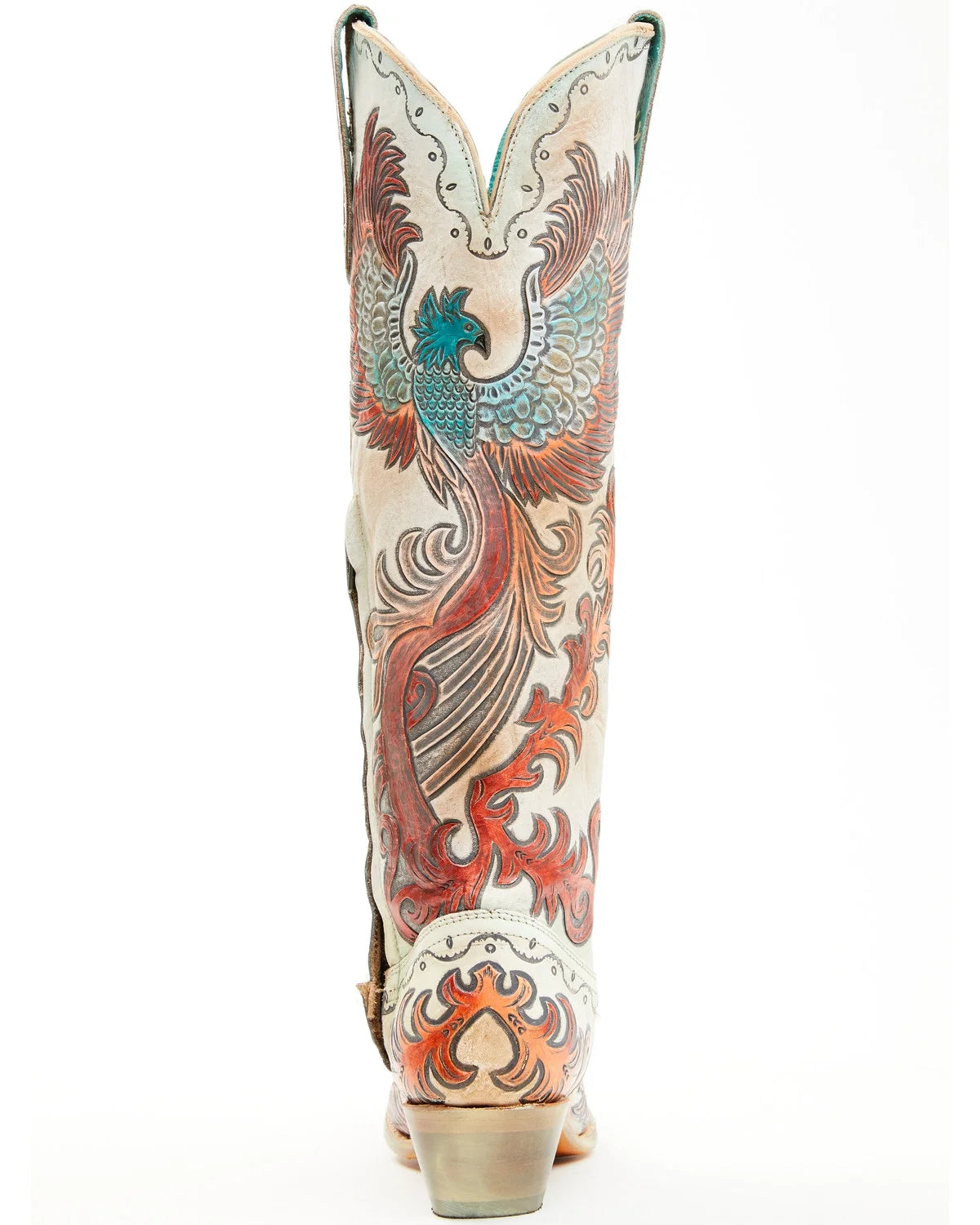 White Hand Tooled And Painted Tall Western Boot Snip Toe U495523
