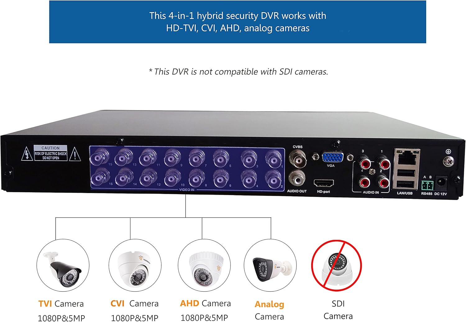 Super HD 1080P H.265+ 8-Channel Hybrid 4-in-1 DVR Security Recorder with 1TB Hard Drive Q736