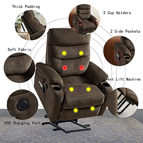 Brown Fabric Power Lift Recliner Chair with Cup Holders S361731