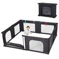 Black Adjustable Large Baby Playpen with Breathable Mesh O58538