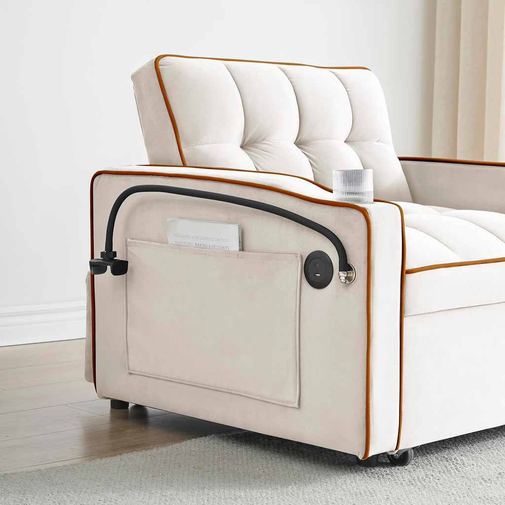 Twin Size Pull Out Sofa Bed Chair, Velvet Convertible Sleeper Chair Bed S634