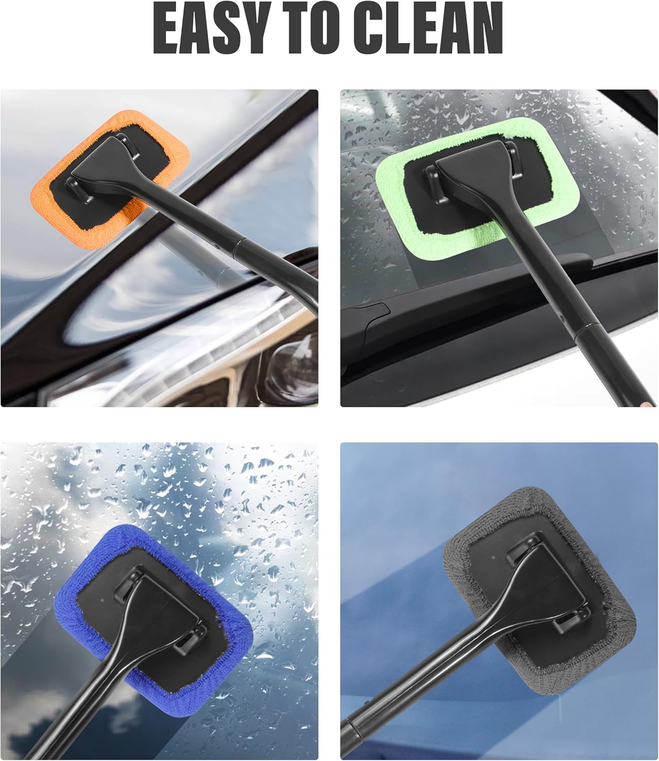 Car Window Cleaner Tool with Extendable Handle and Microfiber Cloth H67587