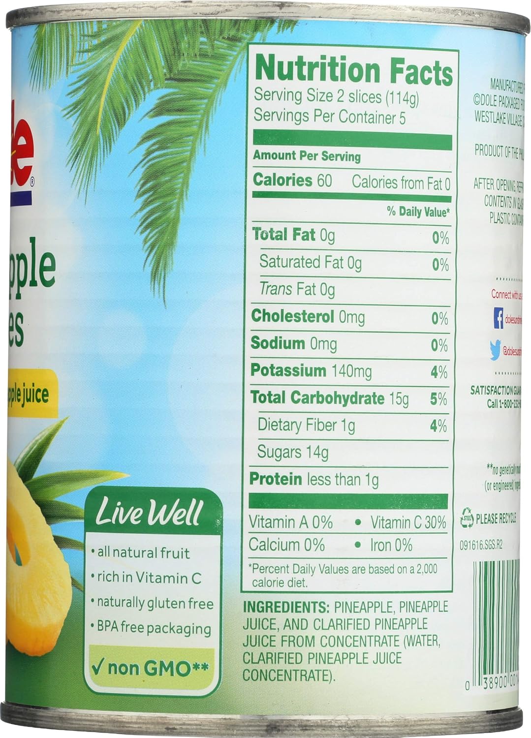 Pineapple Slices in 100% Pineapple Juice 20 oz (Pack of 12) B5851