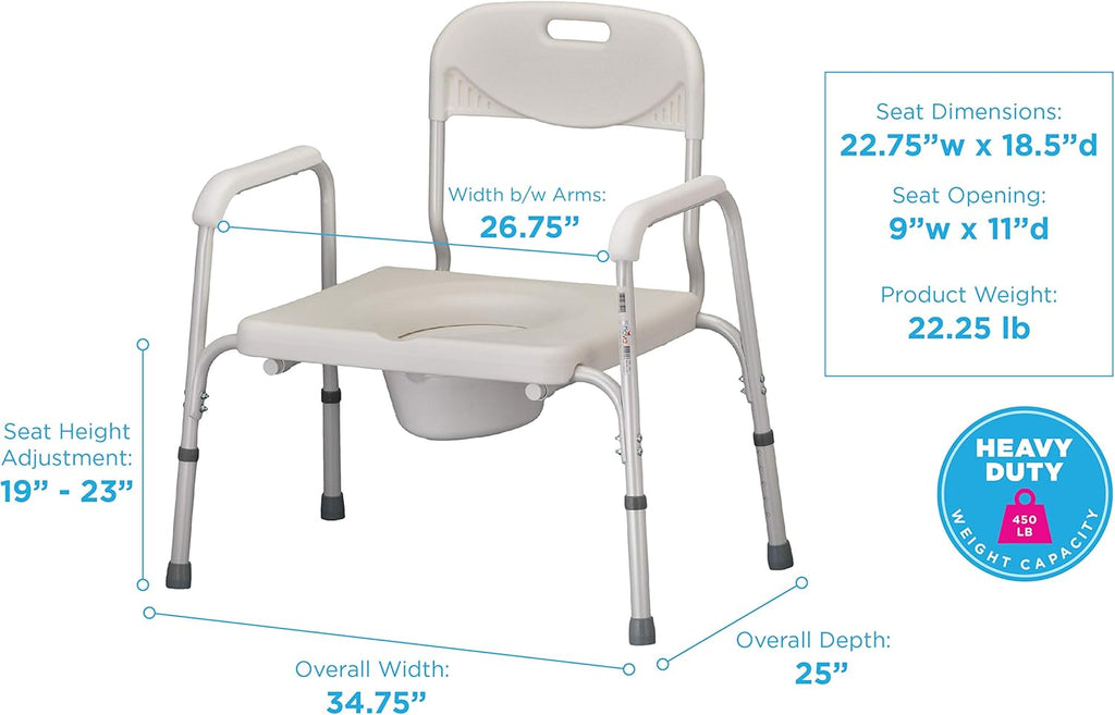 Heavy Duty Bedside Commode, Extra Wide Seat, White A5981