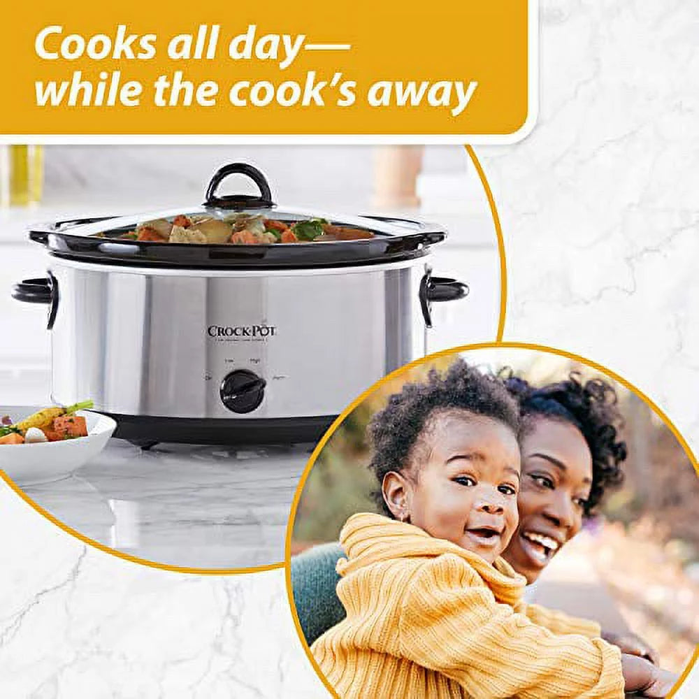 7 Quart Oval Manual Slow Cooker, Stainless Steel N670