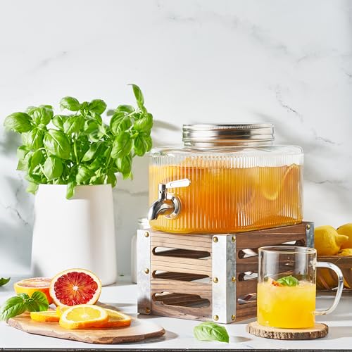 Glass Drink Dispenser, 5L 1.32 Gallon Stainless Steel Spigot Y4711