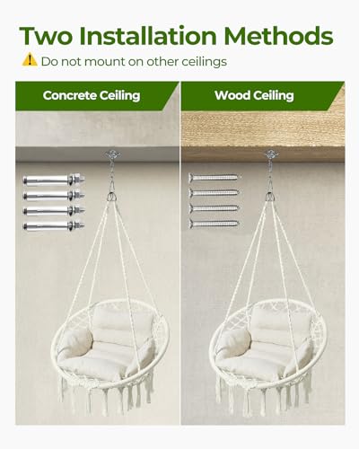 Grey Cotton Rope Macrame Swing Hanging Chair with Cushion V158