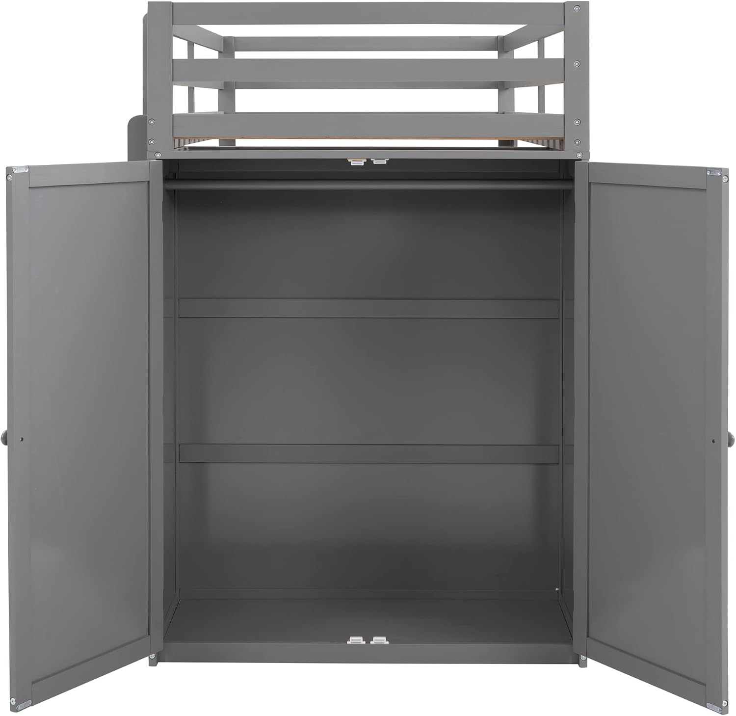 Gray Twin Loft Bed with Desk, 3 Drawers, and Wardrobe I899