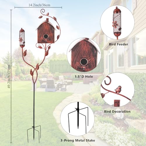 Metal Bird House with Pole S810510