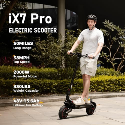 Electric Scooter with 50 Miles Long Range, 38 MPH Top Speed, 12" Offroad Pneumatic Tire E901