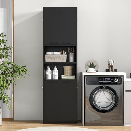 White 75" Tall Bathroom Storage Cabinet with 4 Doors & 2 Open Shelves L44597