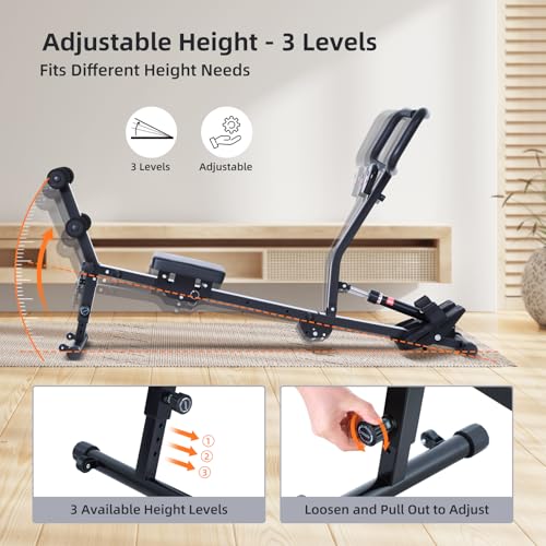 Foldable Hydraulic Rowing Machine with 12-Level Resistance and Backrest A4224