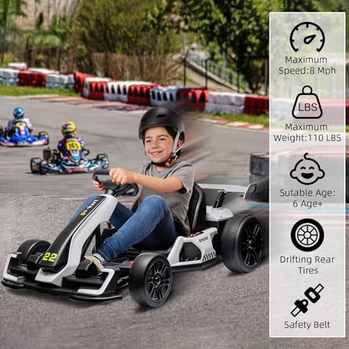 24V Electric Go Kart with 300W Motor, Eva Tire, White H369330