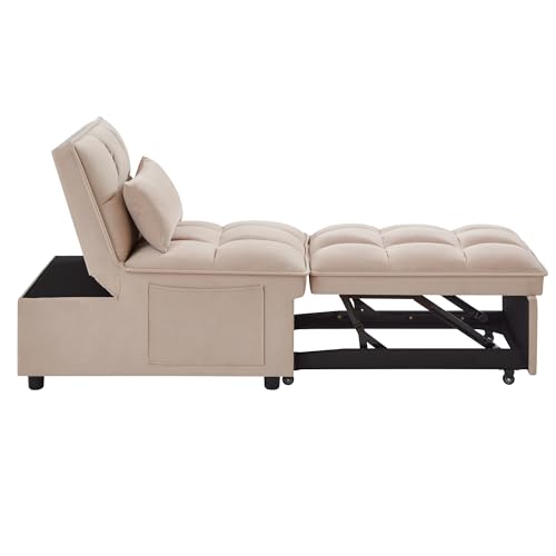 4-in-1 Folding Velvet Sleeper Chair Bed with Storage Pockets R1024
