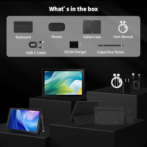 Android Tablet 10.1 Inch IPS HD Touch Screen 64GB Storage 8 in 1 Tablets Kit A3565