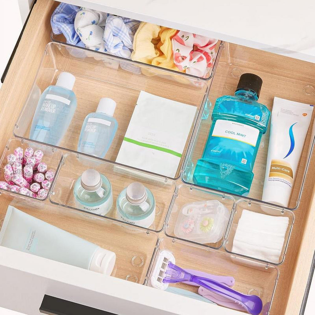 25 Count Clear Plastic Drawer Organizers Set, 4-Size Storage Bins G761