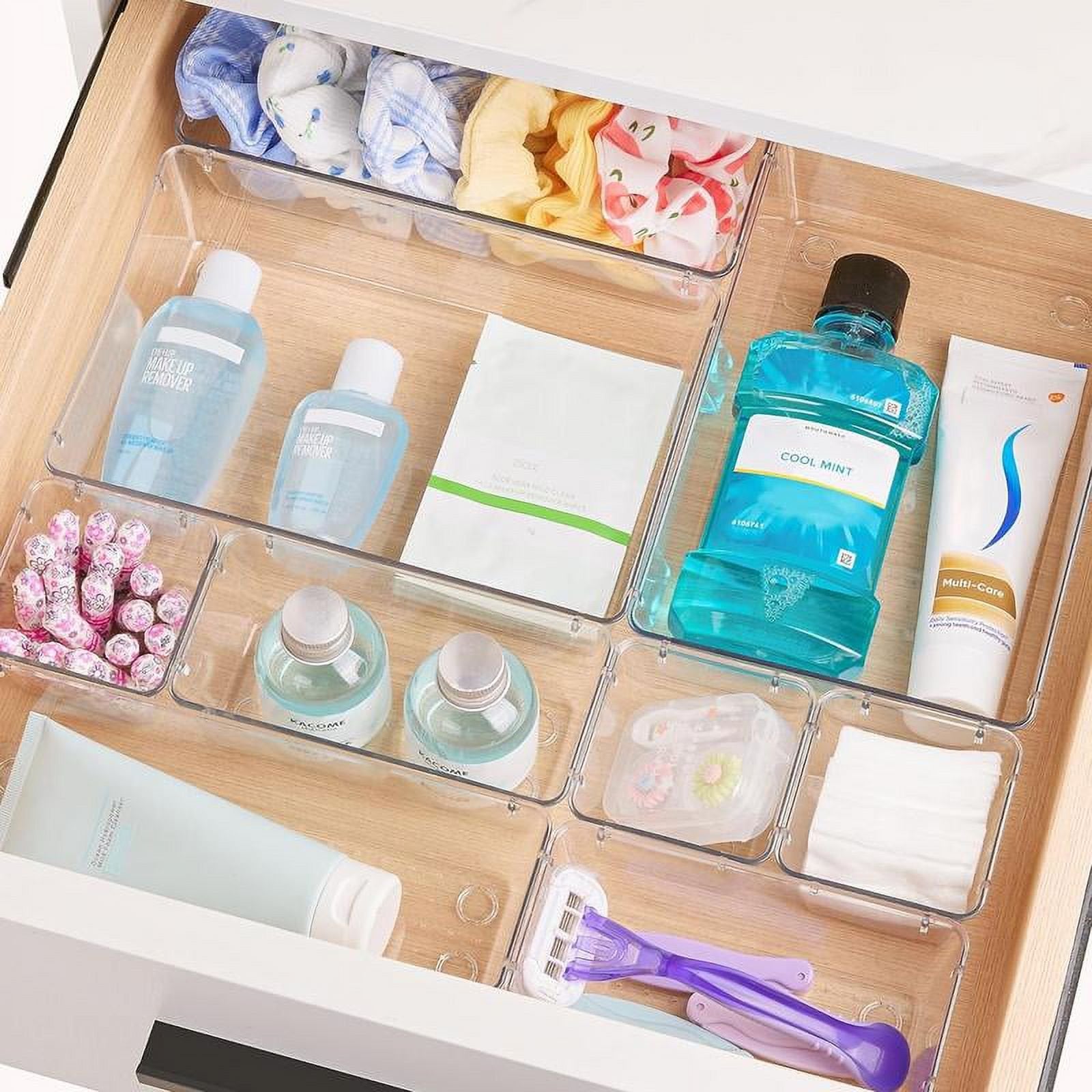 25 Count Clear Plastic Drawer Organizers Set, 4-Size Storage Bins G761
