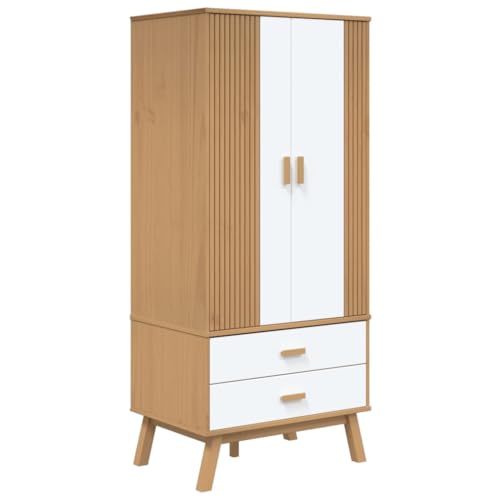 Solid Wood Wardrobe Armoire Closet with 2 Drawers, Gray and Brown 30.1"x20.9"x67.7" U815512