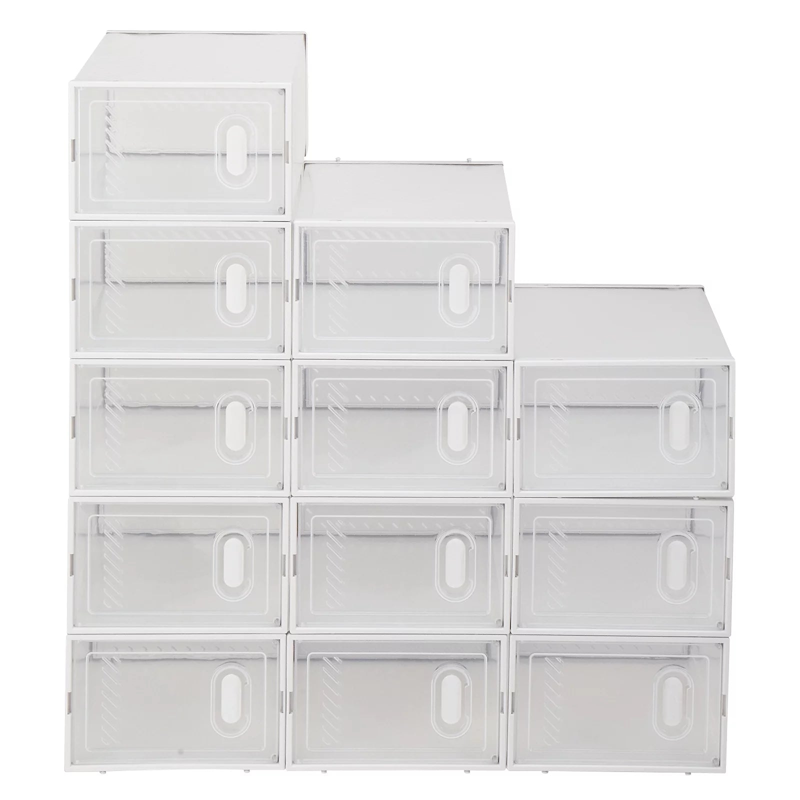 12 Packs White Clear Lid Foldable Stackable Shoe Storage Boxes Z28607