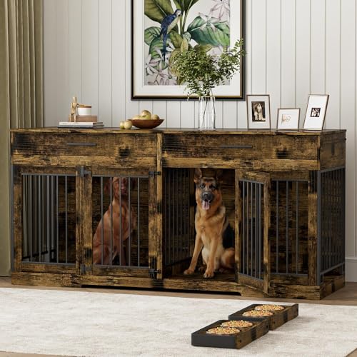Grey Wooden Dog Crate with 2 Storage Drawers and Removable Divider C118877