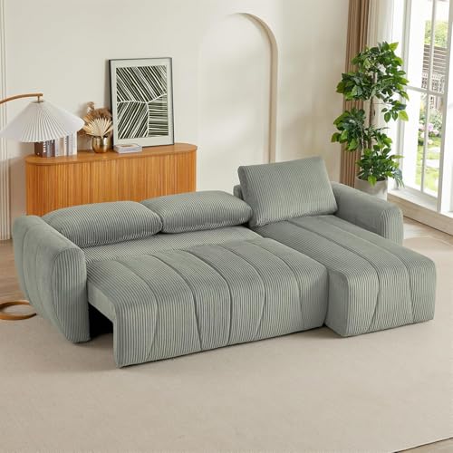 Modular Sectional Sleeper Sofa with Storage, Convertible 3 Seat L Shape Couch with Reversible Chaise, Corduroy Sleeper Couch with Pullout Bed (Light Grey) P44013
