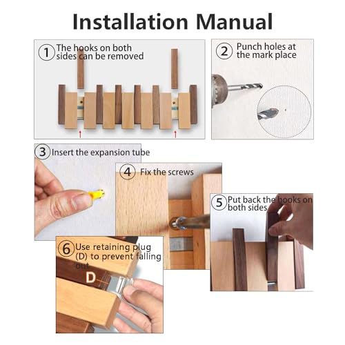 Wood Coat Rack Wall Mount with 6 Flip-Down Magnetic Hooks T319089