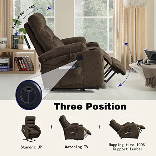 Brown Fabric Power Lift Recliner Chair with Cup Holders S361731