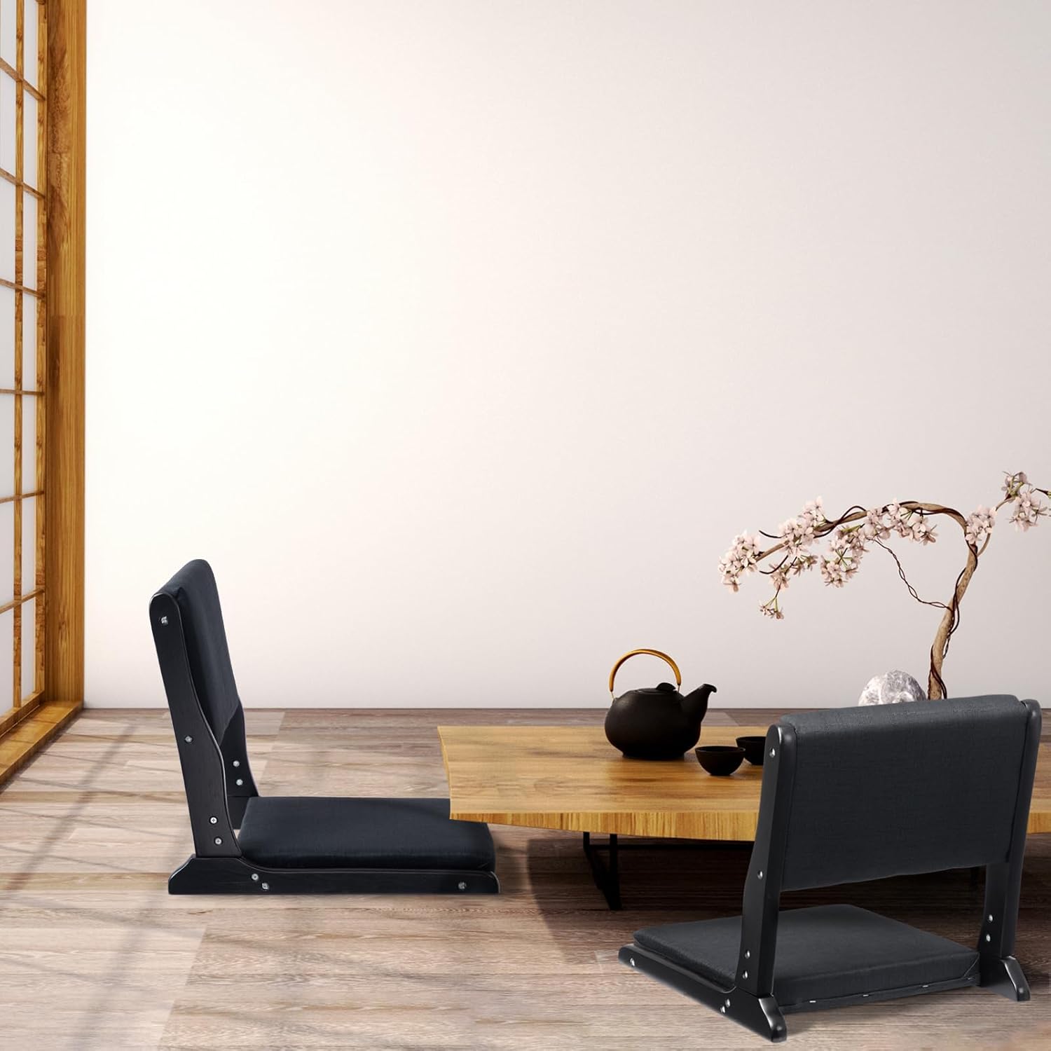 Foldable Tatami Chair with Cushion Linen Black M7403